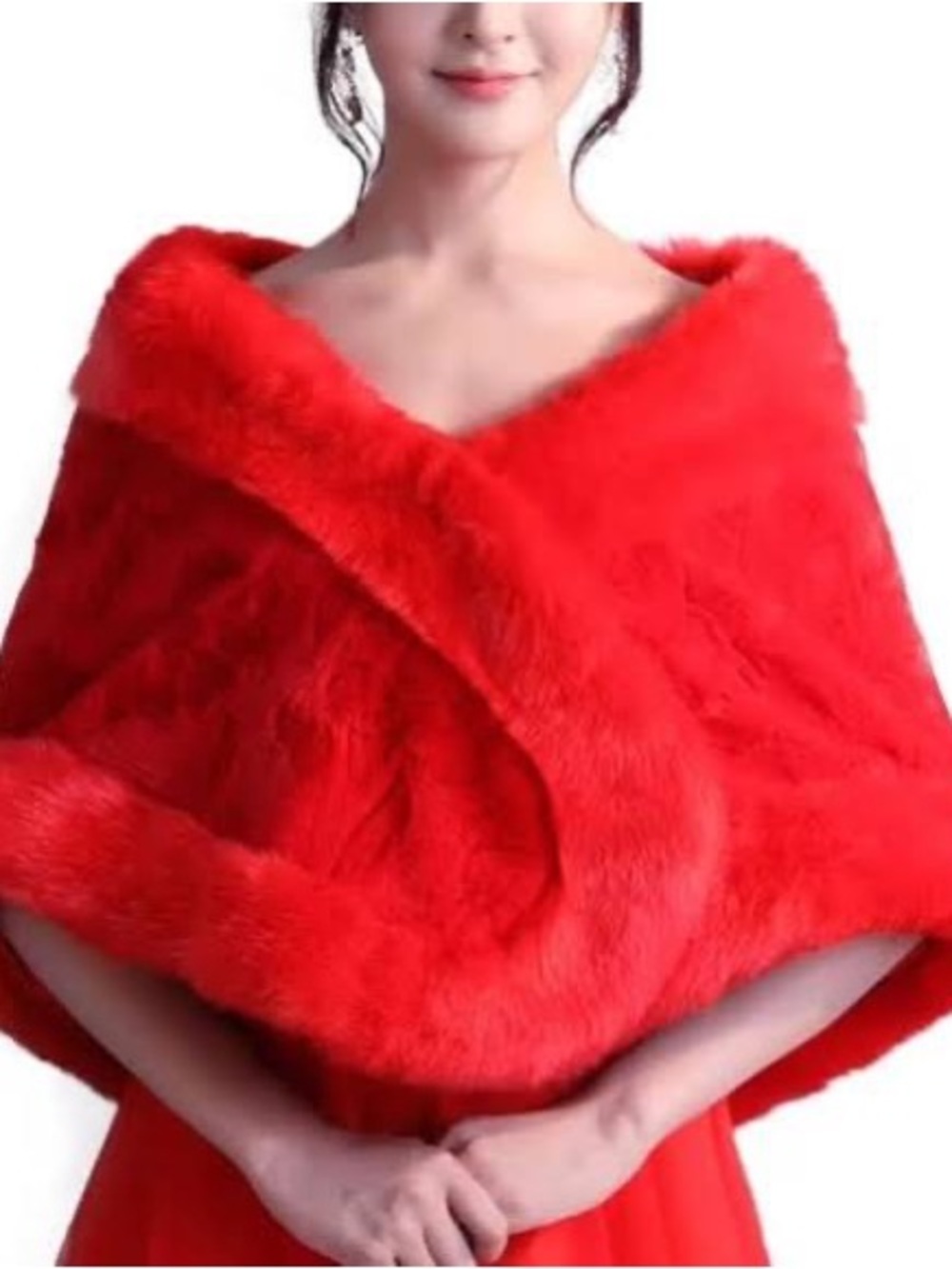 Source Unknown soft Red Faux Fur Shawl Wrap - Women's Elegant Accessory